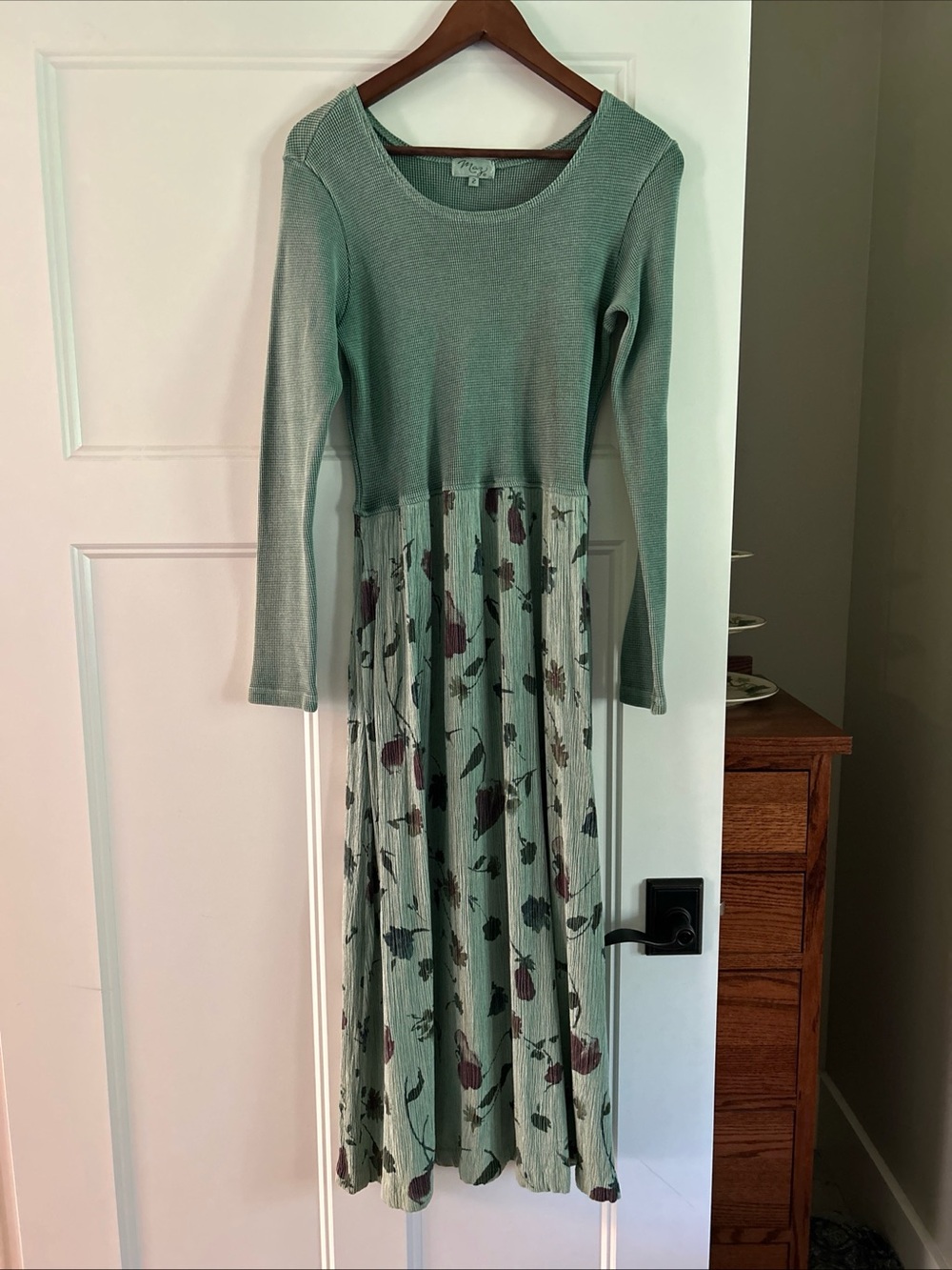 Forrest Fairy Sage Green Floral Half & Half  Maxi Dress Cottagecore Fall